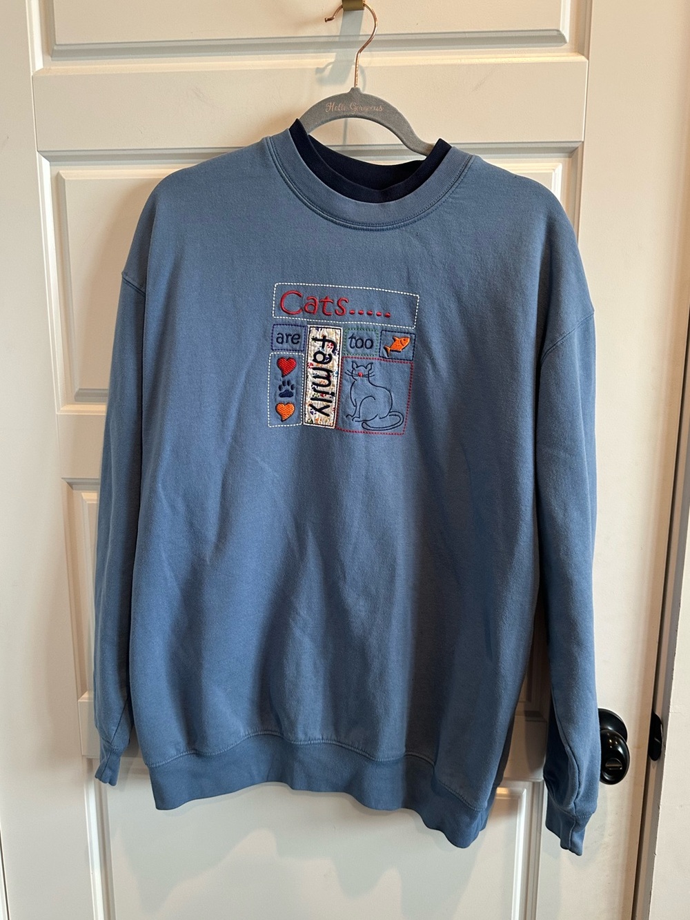 Vintage M.C. Sportswear XL CATS Double Neck Embroidered Sweatshirt 90s